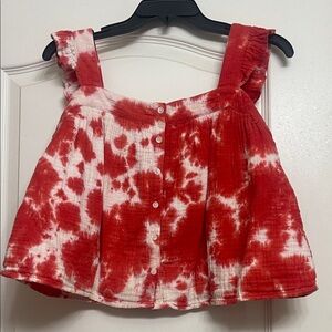 True Craft Red and White Tie-Dye Button Front Crop Top